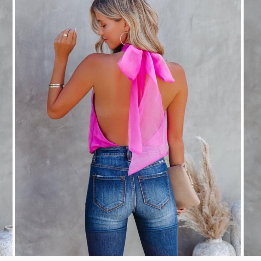 VICI Wondrous Backless Halter Bodysuit - Magenta